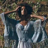 Hand Loomed Cotton Blouse • Boho Top Women • See Through Bohemian Top - AYA Sacred Wear