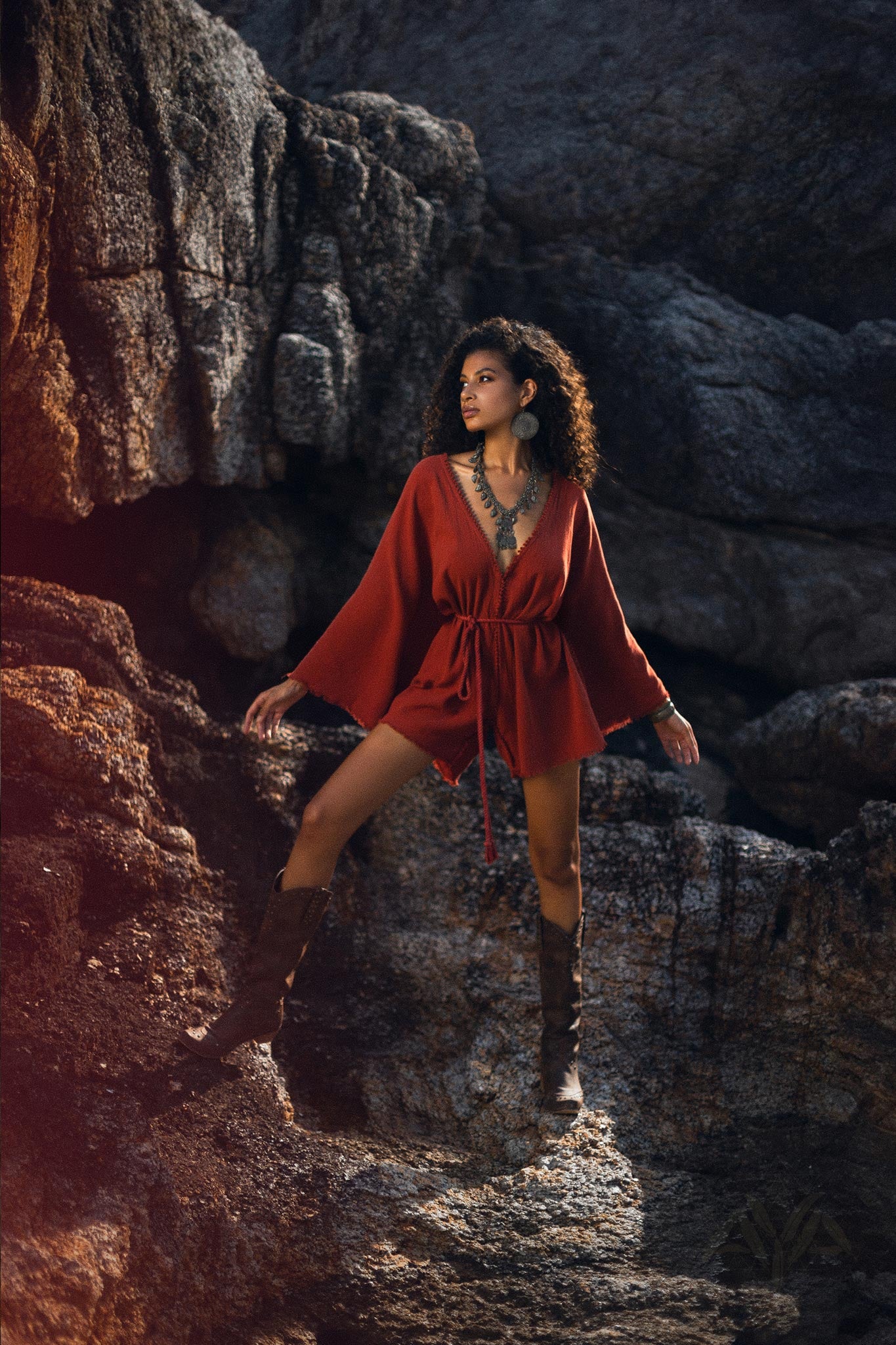 Handmade Knotted Jumpsuit • Red Mini Organic Jumpsuit • Romper Dress Women - AYA Sacred Wear
