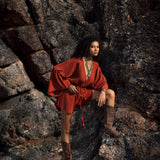 Handmade Knotted Jumpsuit • Red Mini Organic Jumpsuit • Romper Dress Women - AYA Sacred Wear