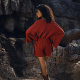 Handmade Knotted Jumpsuit • Red Mini Organic Jumpsuit • Romper Dress Women - AYA Sacred Wear