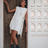 Off-White Mini Dress, Sleeveless Open Sides Dress, Ladders Sides Dress - AYA Sacred Wear