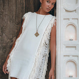 Off-White Mini Dress, Sleeveless Open Sides Dress, Ladders Sides Dress - AYA Sacred Wear