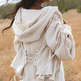 Handwoven Cotton Jacket Top in Cream | Textured Open Layer | Bohemian Statement Piece - AYA Sacred Wear