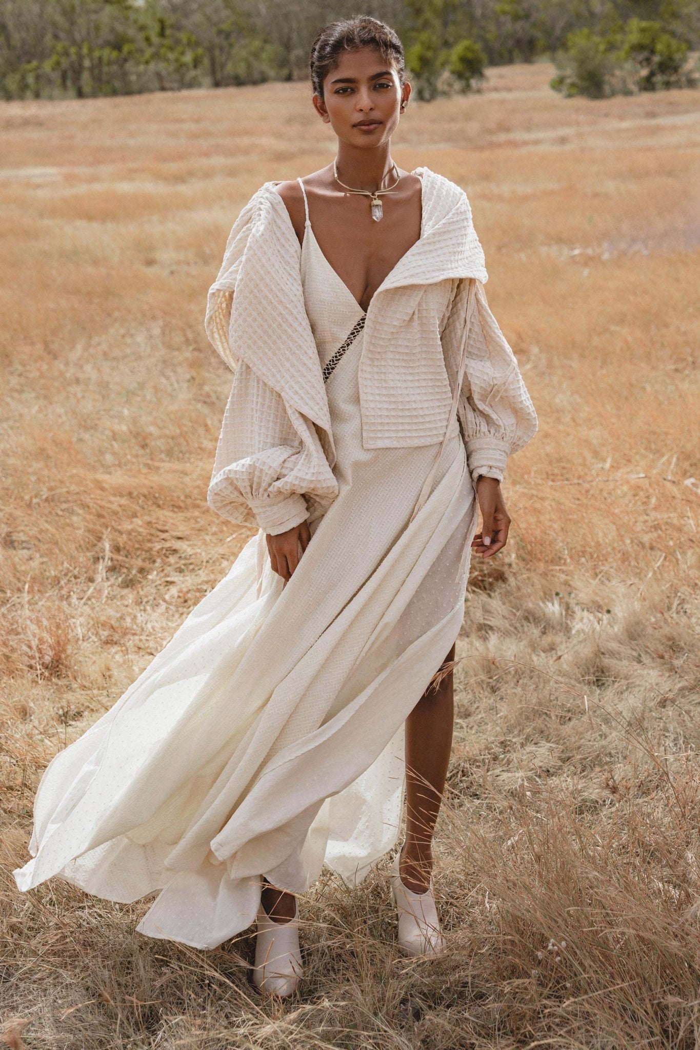 Handwoven Cotton Jacket Top in Cream | Textured Open Layer | Bohemian Statement Piece - AYA Sacred Wear