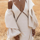 Handwoven Cotton Jacket Top in Cream | Textured Open Layer | Bohemian Statement Piece - AYA Sacred Wear