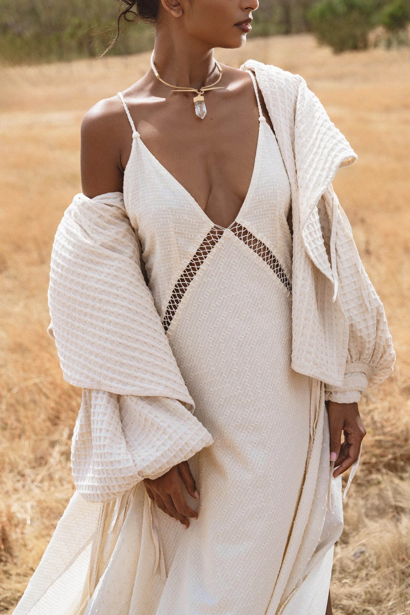 Handwoven Cotton Jacket Top in Cream | Textured Open Layer | Bohemian Statement Piece - AYA Sacred Wear