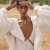 Handwoven Cotton Jacket Top in Cream | Textured Open Layer | Bohemian Statement Piece - AYA Sacred Wear