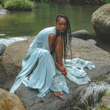 Ice Blue Makosh Wedding Dress | Silk & Crinkle Cotton Boho Gown - AYA Sacred Wear