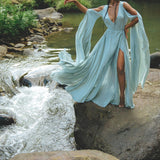 Ice Blue Makosh Wedding Dress | Silk & Crinkle Cotton Boho Gown - AYA Sacred Wear