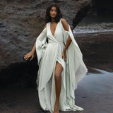 Ice Blue Makosh Wedding Dress | Silk & Crinkle Cotton Boho Gown - AYA Sacred Wear