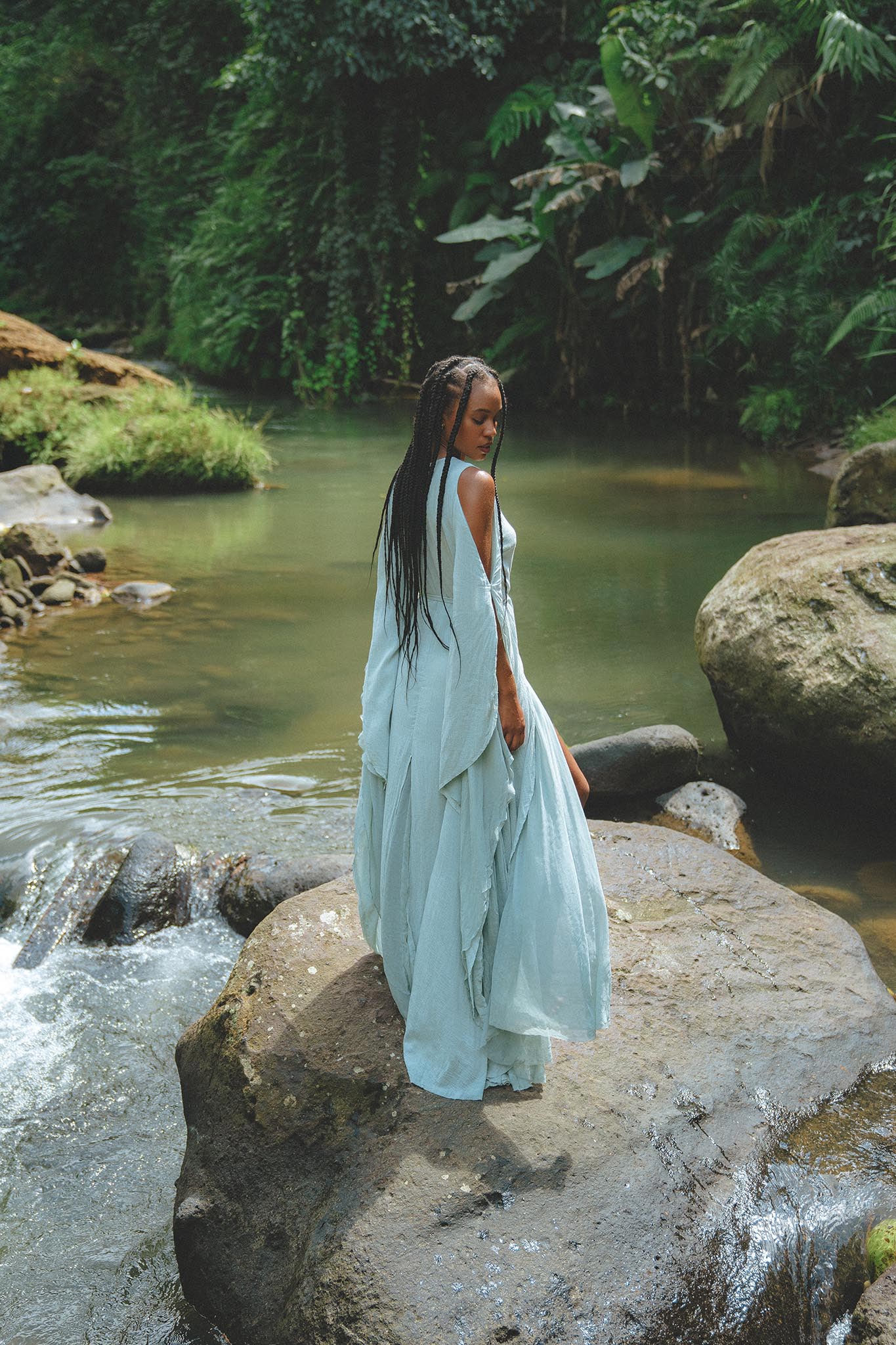 Ice Blue Makosh Wedding Dress | Silk & Crinkle Cotton Boho Gown - AYA Sacred Wear