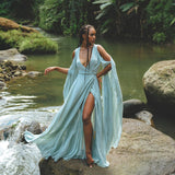 Ice Blue Makosh Wedding Dress | Silk & Crinkle Cotton Boho Gown - AYA Sacred Wear