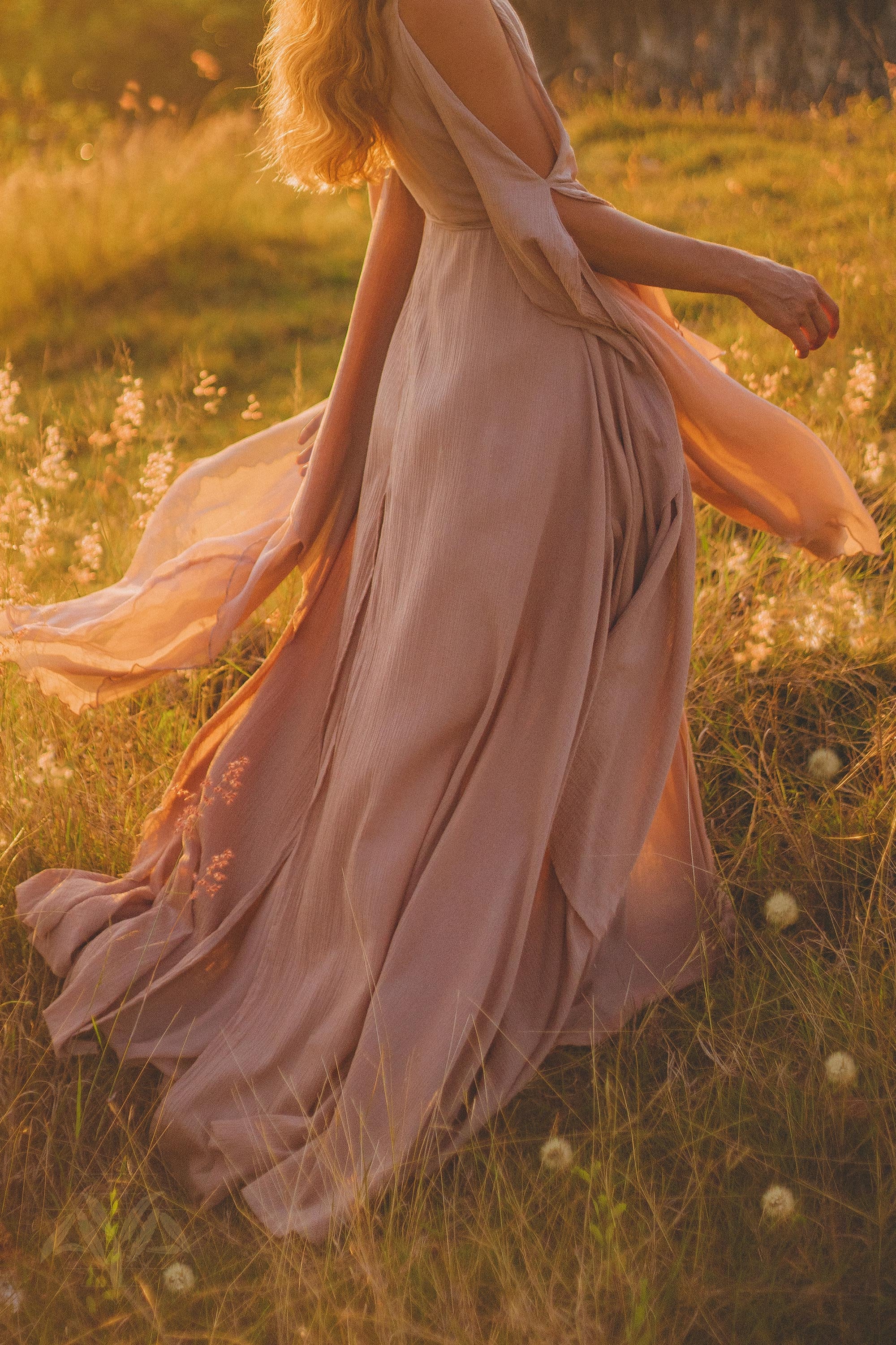 Dusty Rose Makosh Goddess Dress • Organic Bridesmaid Kimono Dress • Cotton Wrap Dress