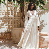 Vanilla Cream Sundari Silk Gown • Boho Open Back Fairy Tale Dress • Boho Bridal Dress