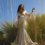 Vanilla Cream Sundari Silk Gown • Boho Open Back Fairy Tale Dress • Boho Bridal Dress