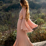 New Mandara Linen Maxi Dress Desert Rose Clay , Long Sleeve Backless - Photo 1