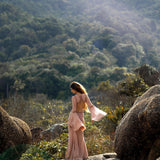 New Mandara Linen Maxi Dress Desert Rose Clay , Long Sleeve Backless - Photo 3