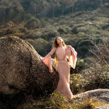 New Mandara Linen Maxi Dress Desert Rose Clay , Long Sleeve Backless - Photo 2