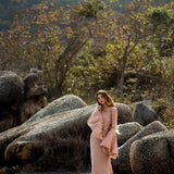 New Mandara Linen Maxi Dress Desert Rose Clay , Long Sleeve Backless - Photo 7