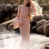 New Mandara Linen Maxi Dress Desert Rose Clay , Long Sleeve Backless - Photo 9