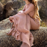 New Mandara Linen Maxi Dress Desert Rose Clay , Long Sleeve Backless - Photo 14
