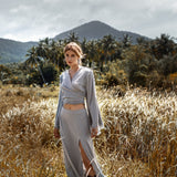 Flaunt your Bohemian Side with this Handmade Sky Blue Maxi Skirt and Tassel Details