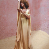 Inca Gold Matangi Peace Silk Gown • Organic Bridesmaid Kimono Dress • Wrap Dress - AYA Sacred Wear
