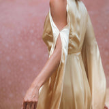 Inca Gold Matangi Peace Silk Gown • Organic Bridesmaid Kimono Dress • Wrap Dress - AYA Sacred Wear