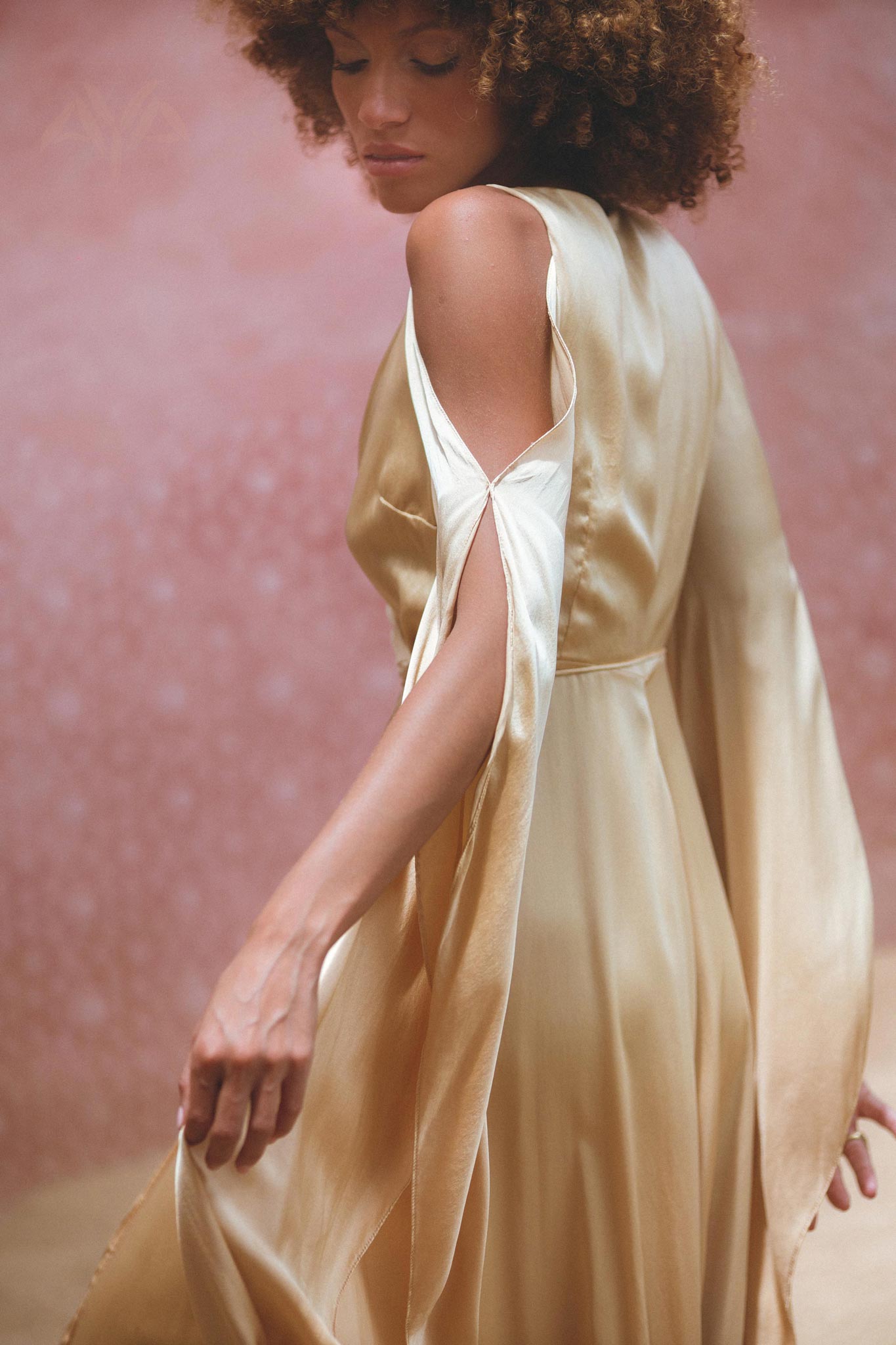 Inca Gold Matangi Peace Silk Gown • Organic Bridesmaid Kimono Dress • Wrap Dress - AYA Sacred Wear