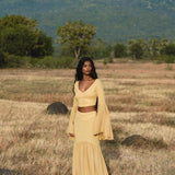 Indian Set in Yellow Gold · Cotton Two - Piece Outfit · Flowy Bell - Sleeve Top & Maxi Skirt - AYA Sacred Wear