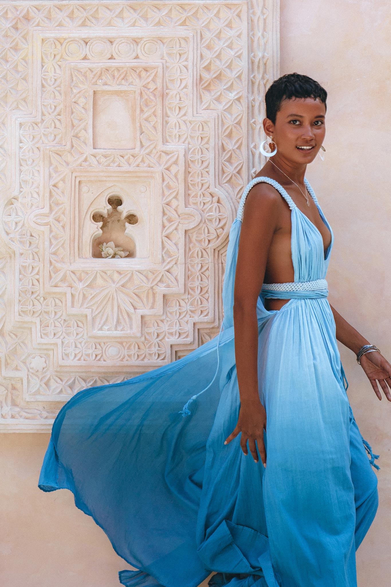 Indigo Blue Botanically Dyed Handmade Macrame Belted Boho Dress - AYA Sacred Wear