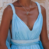 Indigo Blue Botanically Dyed Handmade Macrame Belted Boho Dress - AYA Sacred Wear