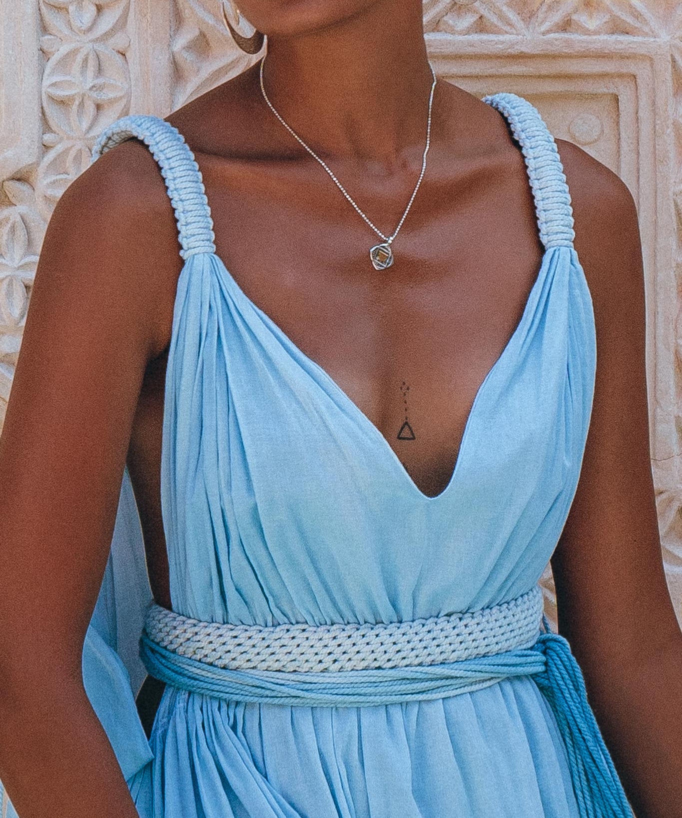 Indigo Blue Botanically Dyed Handmade Macrame Belted Boho Dress - AYA Sacred Wear