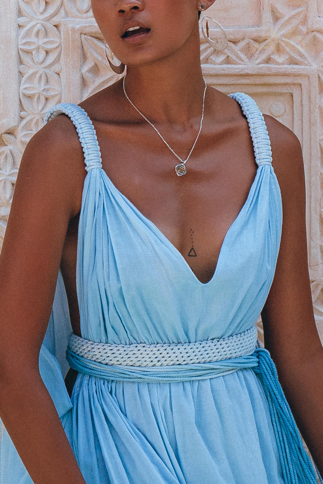 Indigo Blue Botanically Dyed Handmade Macrame Belted Boho Dress - AYA Sacred Wear