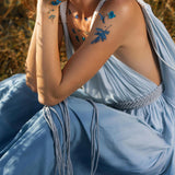 Indigo Blue Botanically Dyed Handmade Macrame Belted Boho Dress - AYA Sacred Wear