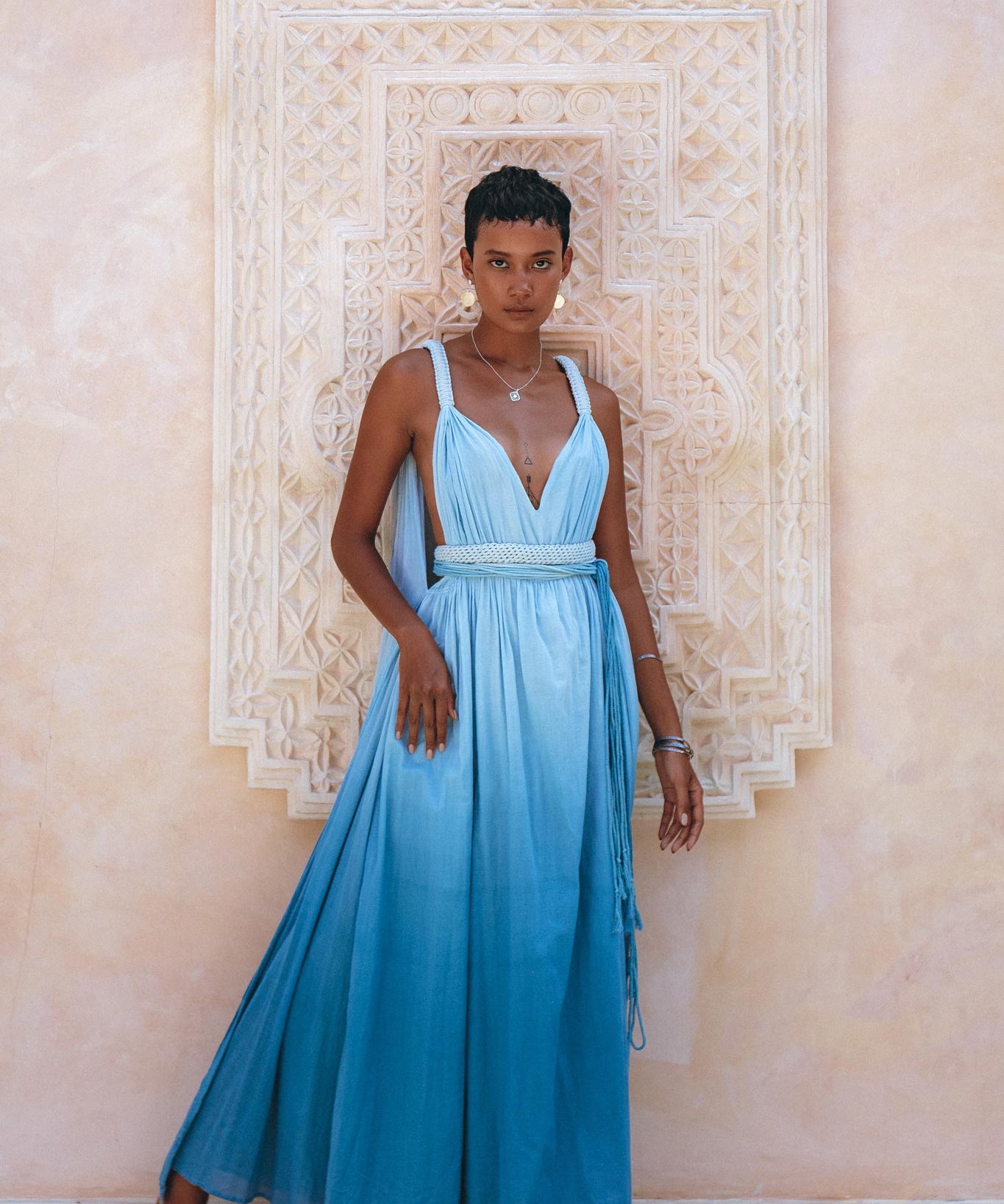 Indigo Blue Botanically Dyed Handmade Macrame Belted Boho Dress - AYA Sacred Wear