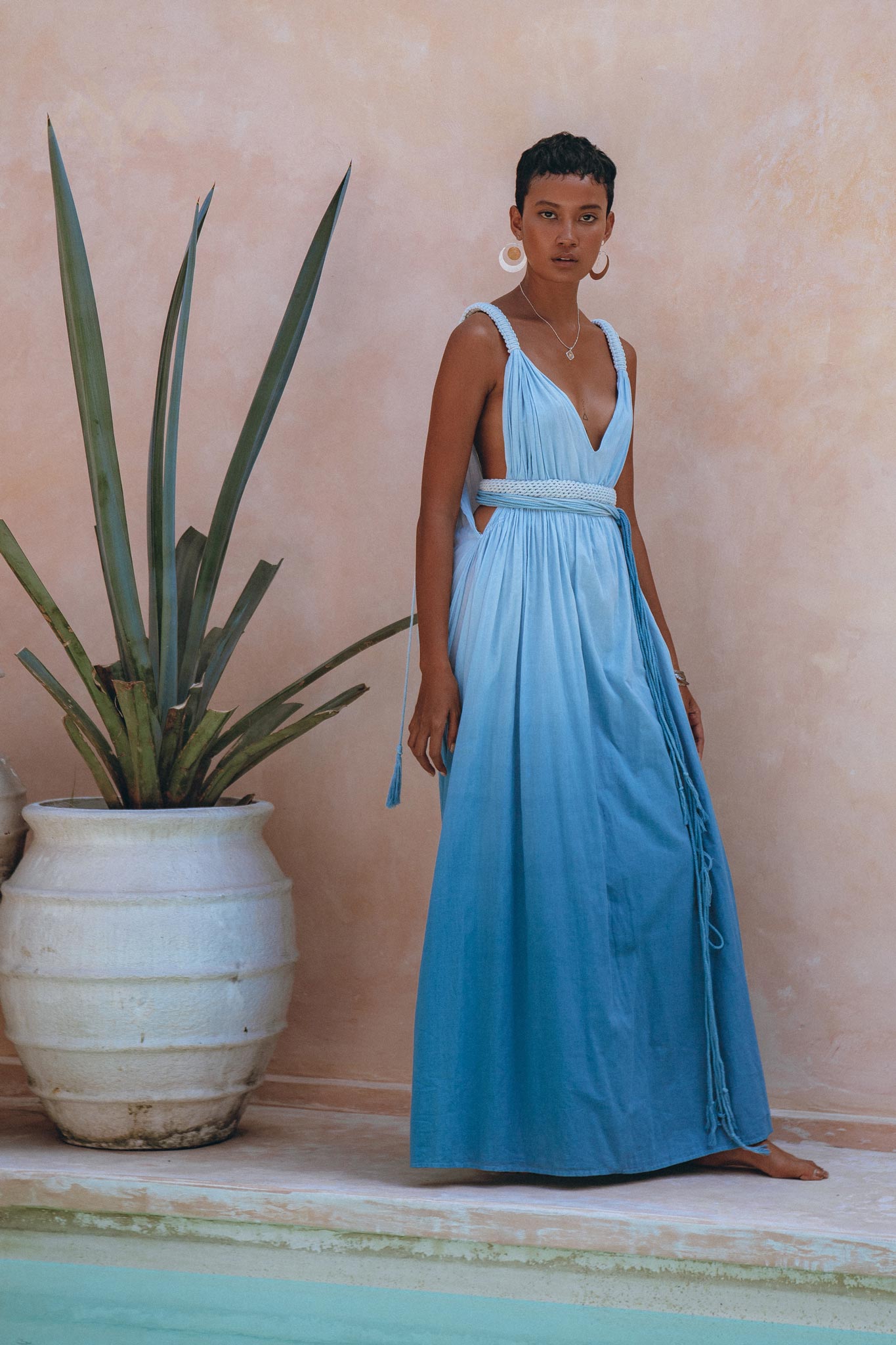 Indigo Blue Botanically Dyed Handmade Macrame Belted Boho Dress - AYA Sacred Wear