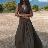 Japan Dress in African Brown Colour — Sustainable Linen Maxi Dress - AYA Sacred Wear