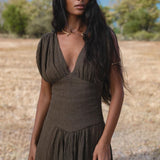 Japan Dress in African Brown Colour — Sustainable Linen Maxi Dress - AYA Sacred Wear