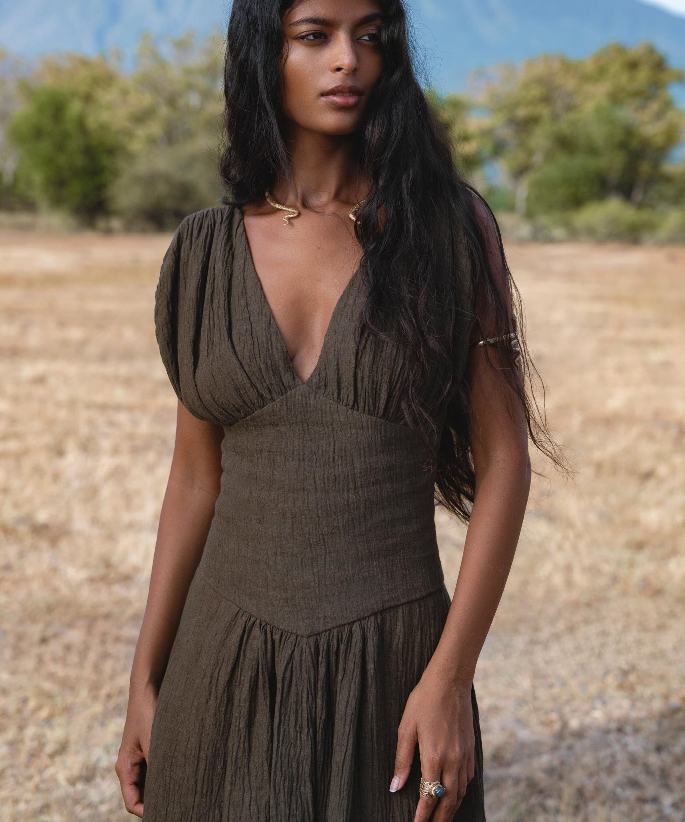 Japan Dress in African Brown Colour — Sustainable Linen Maxi Dress - AYA Sacred Wear