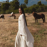 Japan Dress in Ivory Colour — Organic Linen Drop - Waist Wedding Dress - AYA Sacred Wear
