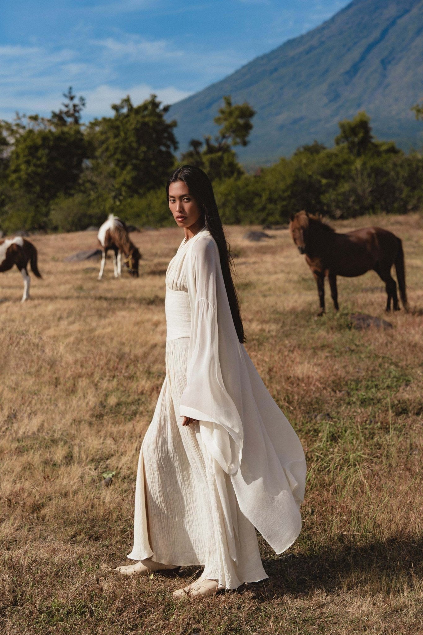 Japan Dress in Ivory Colour — Organic Linen Drop - Waist Wedding Dress - AYA Sacred Wear