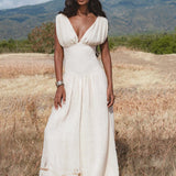Japan Dress in Ivory Colour — Organic Linen Drop - Waist Wedding Dress - AYA Sacred Wear