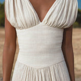 Japan Dress in Ivory Colour — Organic Linen Drop - Waist Wedding Dress - AYA Sacred Wear