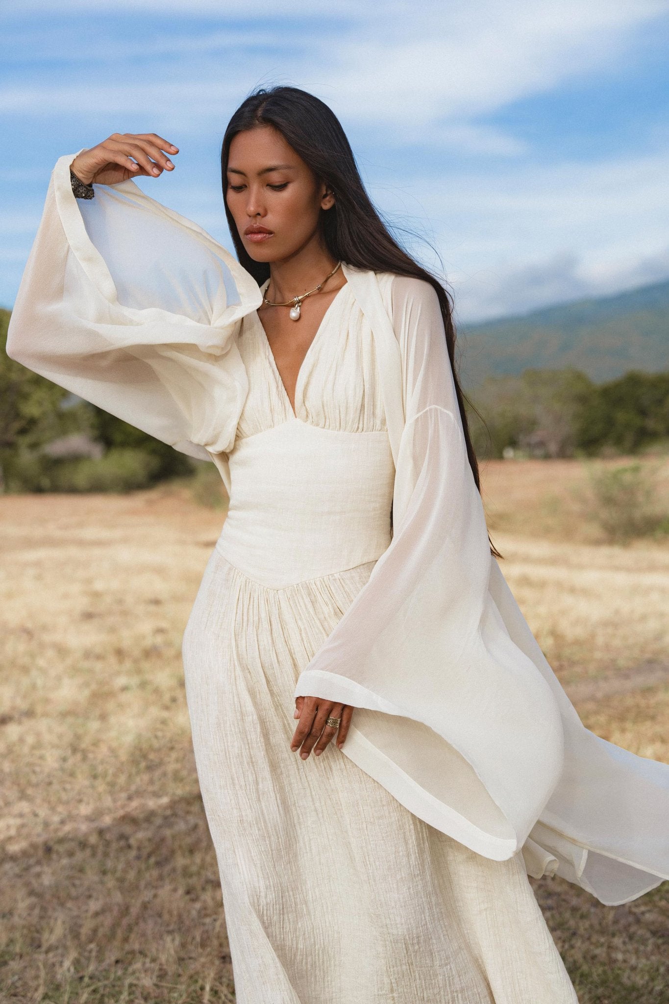 Japan Dress in Ivory Colour — Organic Linen Drop - Waist Wedding Dress - AYA Sacred Wear