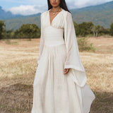 Japan Dress in Ivory Colour — Organic Linen Drop - Waist Wedding Dress - AYA Sacred Wear