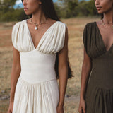 Japan Dress in Ivory Colour — Organic Linen Drop-Waist Wedding Dress - AYA Sacred Wear
