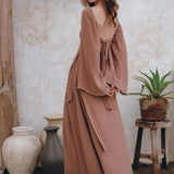 Summer Open Belly Matching Top and Skirt, Latte Tank Top and Maxi Skirt - AYA Sacred Wear