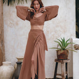 Summer Open Belly Matching Top and Skirt, Latte Tank Top and Maxi Skirt - AYA Sacred Wear