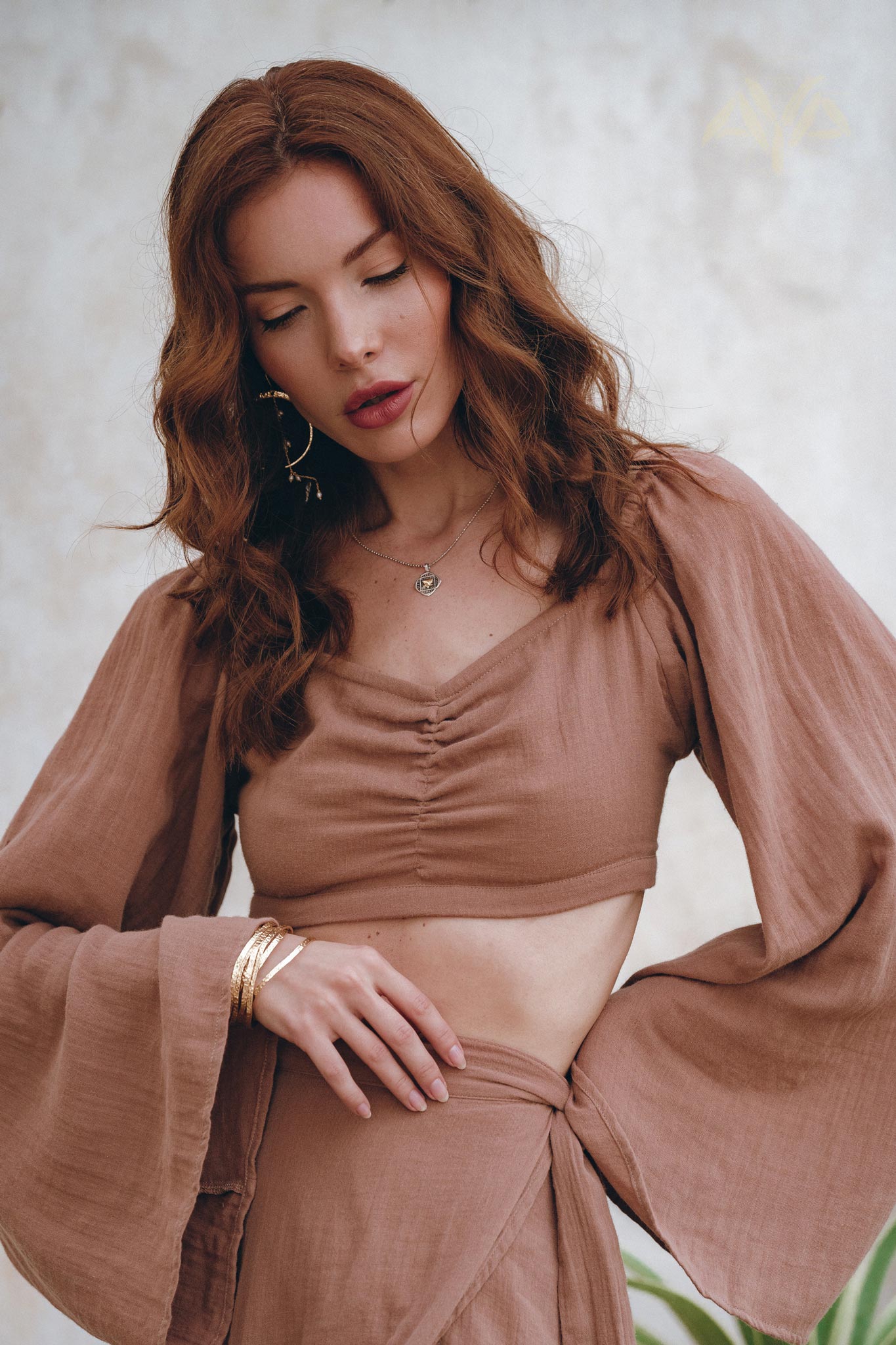 Summer Open Belly Matching Top and Skirt, Latte Tank Top and Maxi Skirt - AYA Sacred Wear